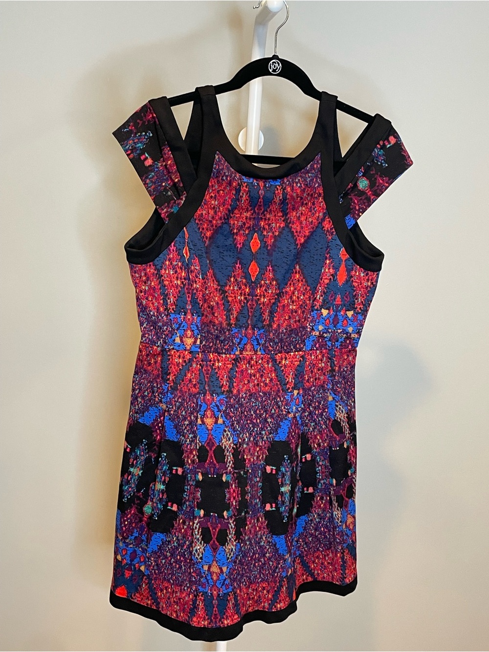 Tracy Reese Multicolor Geometric Mini Dress with Black Trim Size 10